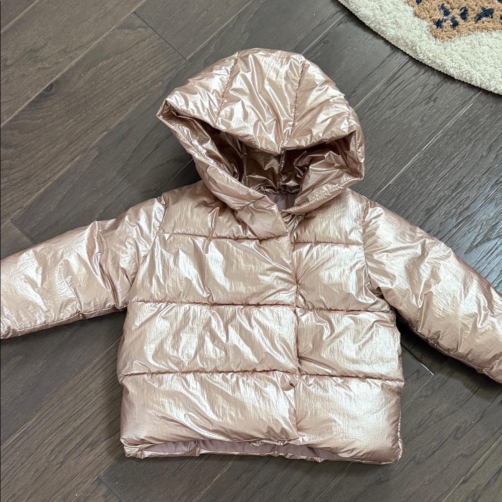 Metallic Puffer Jacket with Hood